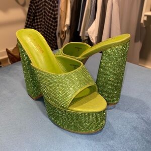 Green Rhinestone Platform Heels